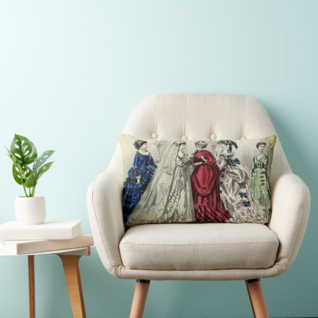 Vintage Victorian Bröllopsfest Möhippa Porträtt Lumbarkudde (Stol)