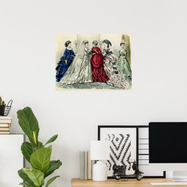 Vintage Victorian Bröllopsfest Möhippa Porträtt Poster (Hemmakontoret)