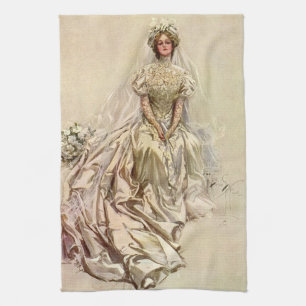 Vintage Victorian brud, antika bröllopsporträtt Kökshandduk