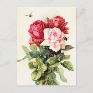 Vintage Victorian Bukett med rosor Vykort