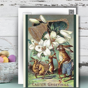 Vintage Victorian Bunnies Påsk Hälsning Helg Vykort