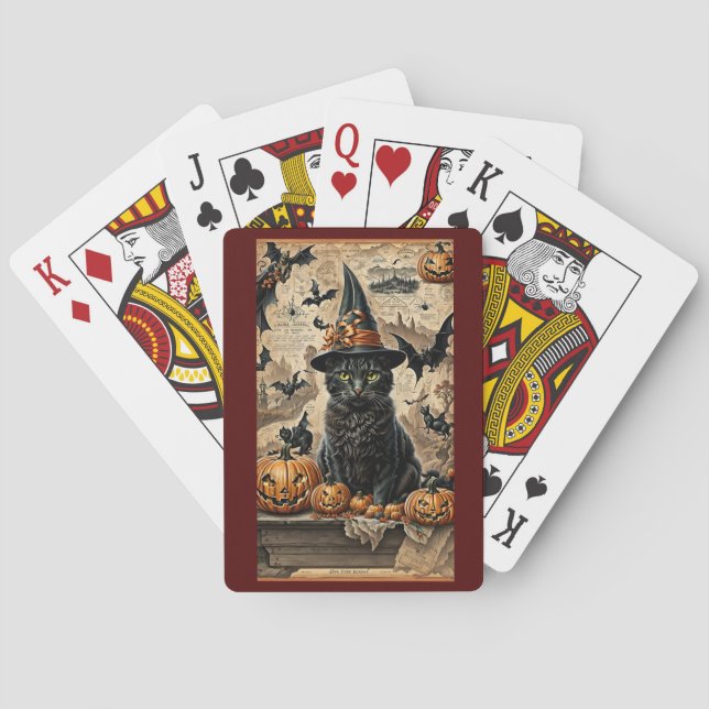 Vintage Victorian Cat Witch Halloween Casinokort (Baksidan)