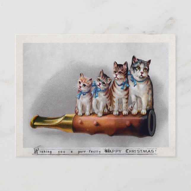 Vintage Victorian Cats-jul Vykort (Framsida)