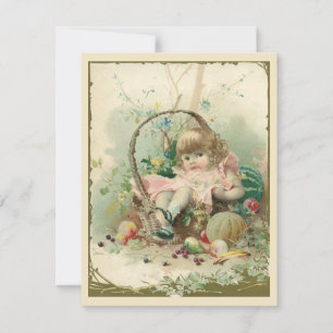 Vintage Victorian Child, Girl Vår Fruit Basket