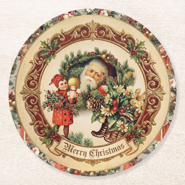Vintage Victorian Christmas Baubles Underlägg Papper Rund (Framsidan)