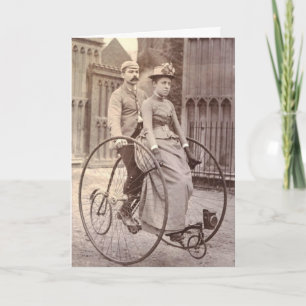 Vintage Victorian Couple på Tandem Bicycle Postcar Kort