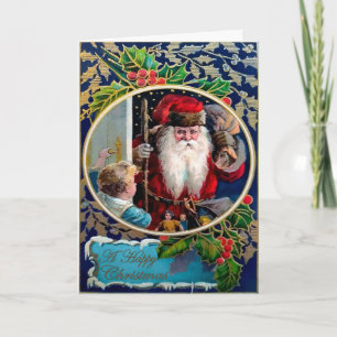 Vintage Victorian Creepy Santa Helgdag Card Helgkort