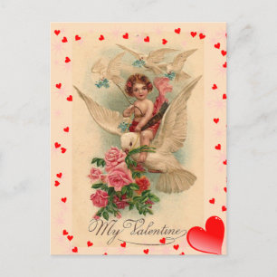Vintage Victorian Cupid på Dove Valentine Vykort