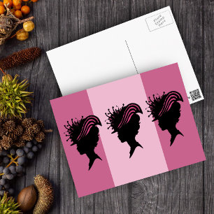 Vintage Victorian Dam Black Silhouette Finare Hat Vykort