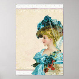 Vintage Victorian Dam i blå Blommigt Poster