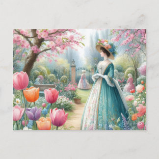 Vintage Victorian dam i en parkvattenfärg Vykort