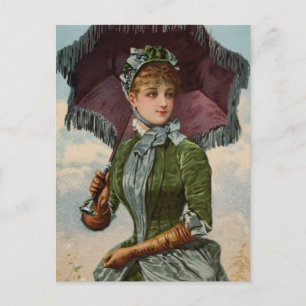 Vintage Victorian Dam med parasol Vykort