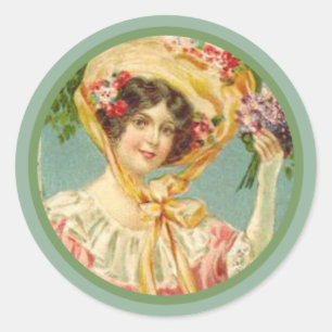Vintage Victorian Dam Påsk Bonnet Runt Klistermärke