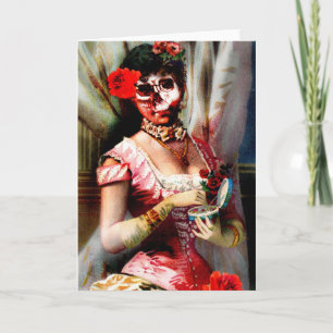Vintage Victorian Dam Vanity Skull Hälsning Kort