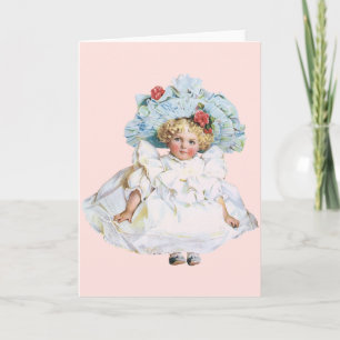 Vintage Victorian docka för babyflicka, påskklänni Helgkort