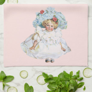 Vintage Victorian docka för babyflicka, påskklänni Kökshandduk