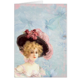 Vintage Victorian Elegant Dam i Rosa Feather Hat Hälsningskort