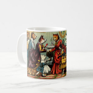 Vintage Victorian Era 1880 Cat Tea Party Kaffemugg