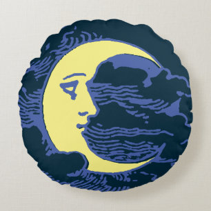 Vintage Victorian Era Crescent Måne Ansikte Rund Kudde