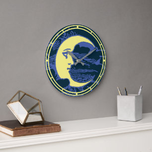 Vintage Victorian Era Crescent Måne Ansikte Stor Klocka