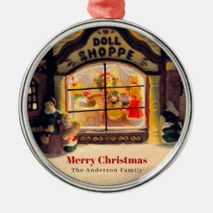 Vintage Victorian ERA Doll Shoppe Window på natte Julgransprydnad Metall