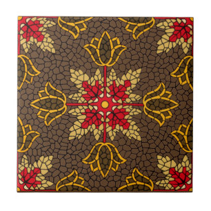 Vintage Victorian Era Formal Mosaic Blommönster Kakelplatta