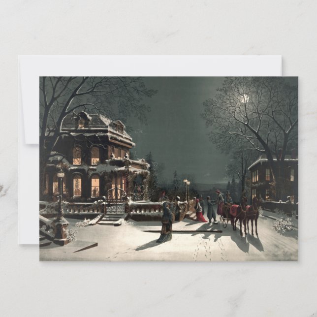 Vintage Victorian Era jul Kväll Julkort (Framsida)