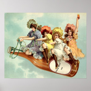 Vintage Victorian Era Kvinnor i Champagne Flaska Poster