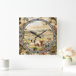 Vintage Victorian Era Pastoral Farm Scene Fyrkantig Klocka