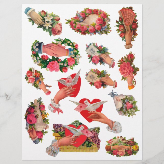 Vintage Victorian Era Scrapbook Hearts Hand Stolli (Framsida)