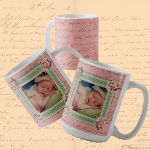 Vintage Victorian Faded Damask Baby Photo Kaffemugg