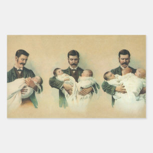 Vintage Victorian fadersdag, det är trillingar! Rektangulärt Klistermärke