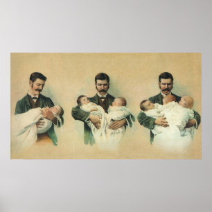 Vintage Victorian fars dag, det är trillingar! Poster