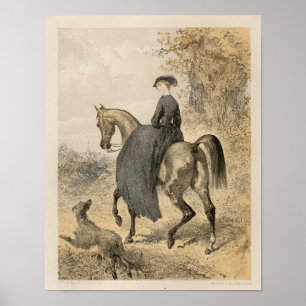 Vintage Victorian Female Equestrian Art Skriv ut 1 Poster