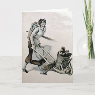 Vintage Victorian Female Krampus julkort Helgkort