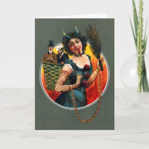 Vintage Victorian Female Krampus julkort Helgkort