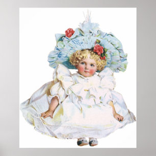 Vintage Victorian Flicka Doll, Påsk Dress Hat Poster