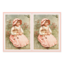 Vintage Victorian Girl med Doll Butterflies Rosa