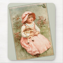 Vintage Victorian Girl med Doll Butterflies Sage