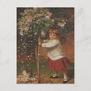 VINTAGE VICTORIAN Girl Planting Träd Ro POSTCARD Vykort