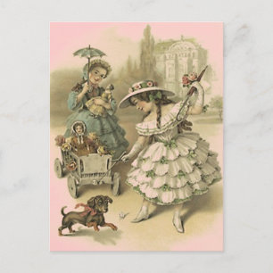 VINTAGE VICTORIAN GIRLS PÅ ETT RESA-RESEPOSTKORT VYKORT