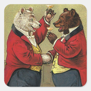 Vintage Victorian glada, gay, dansande björnar Fyrkantigt Klistermärke