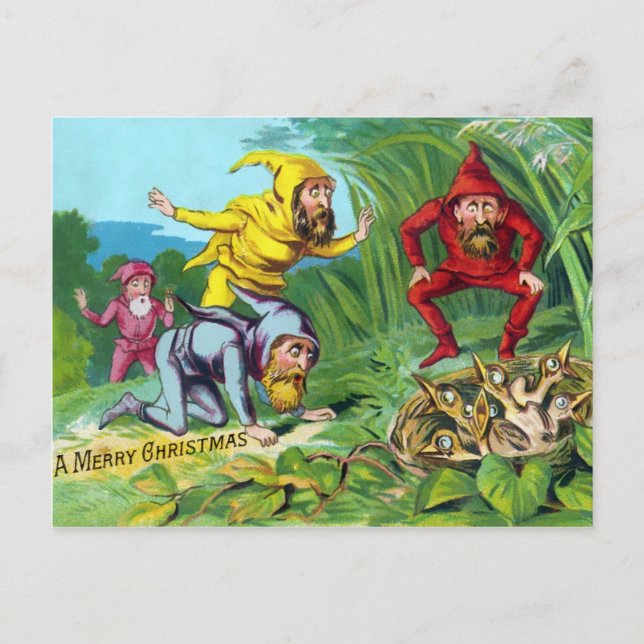 Vintage Victorian Gnomes jul Vykort (Framsida)