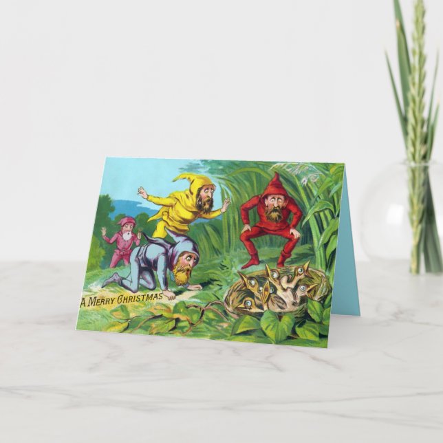 Vintage Victorian Gnomes-julkort Helgkort (Framsida)
