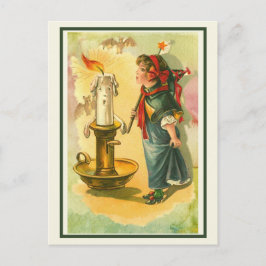 Vintage Victorian Halloween Girl in a Witch Dress Vykort