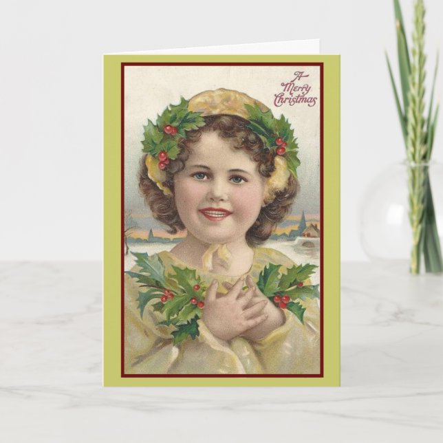 Vintage Victorian Holly-julkort Helgkort (Framsida)