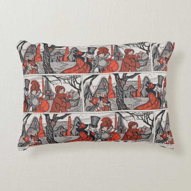 Vintage Victorian Jolly julGarb Antique Prydnadskudde (Framsidan)