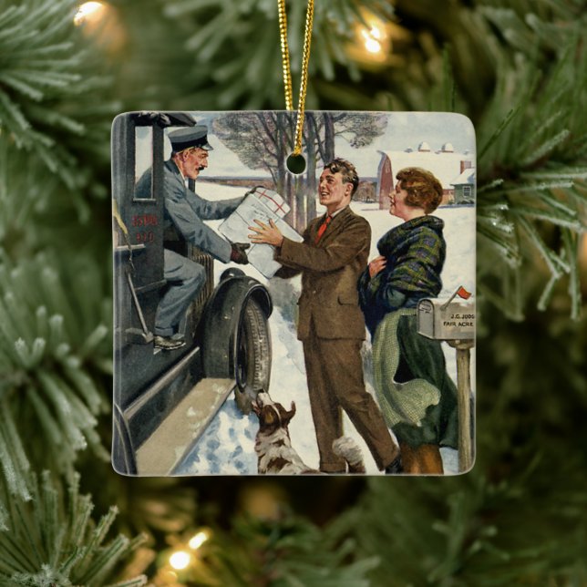 Vintage Victorian jul postman leverans Julgransprydnad Keramik (Träd)