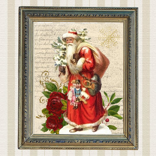 Vintage Victorian Jultomten Antique Decoupage Poster