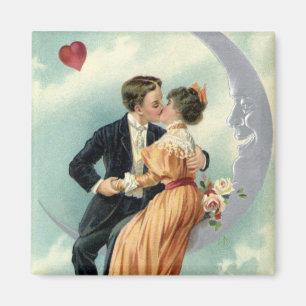 Vintage Victorian Kiss på Crescent Måne Magnet